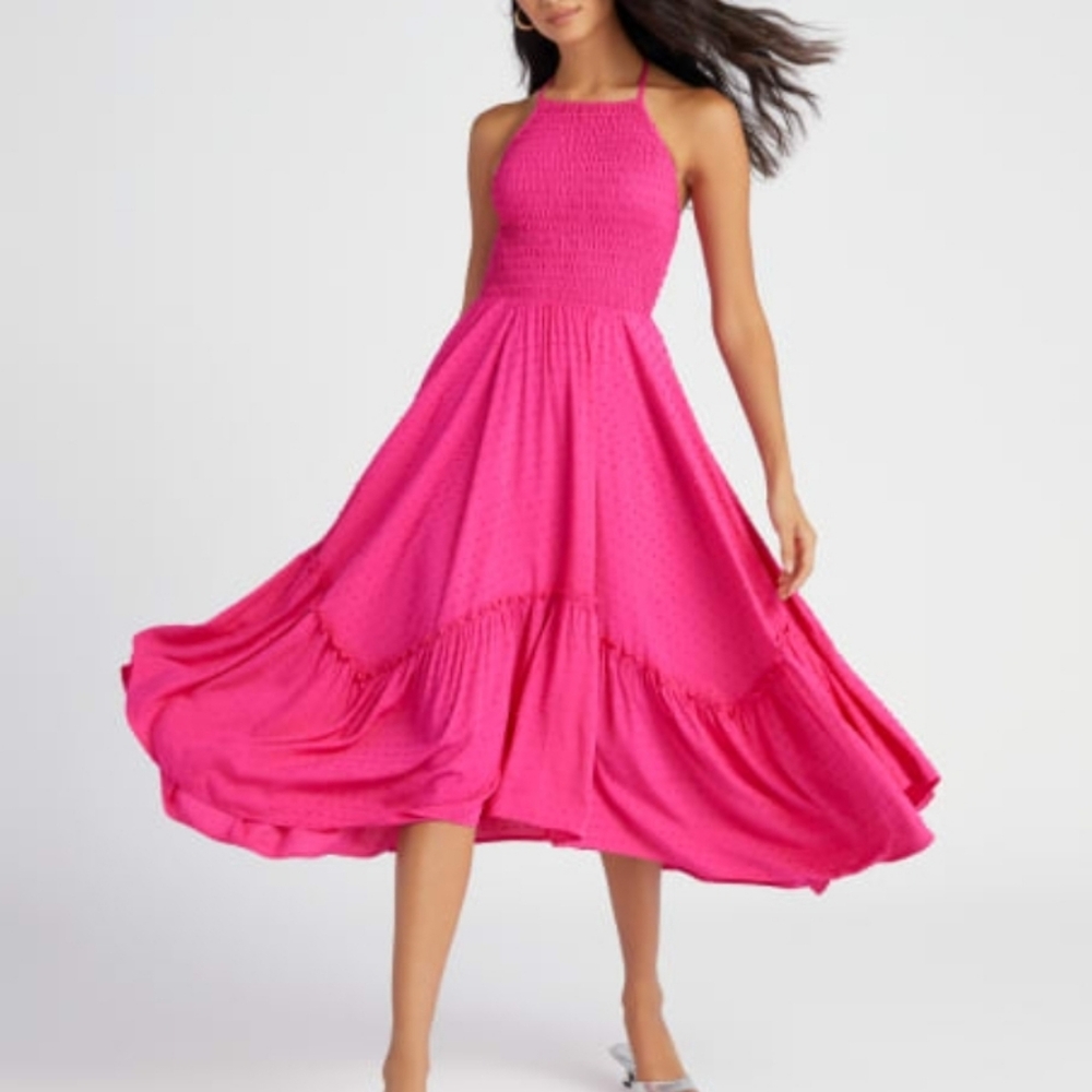 Koko + Mason Hankerchief Halter Dress in Fuscia